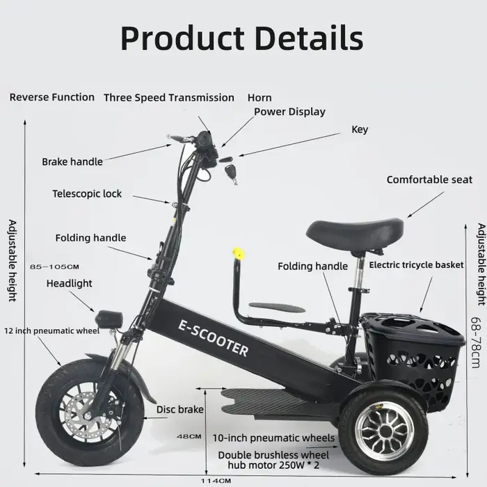 Tricycle électrique pliable à double moteur pour adultes