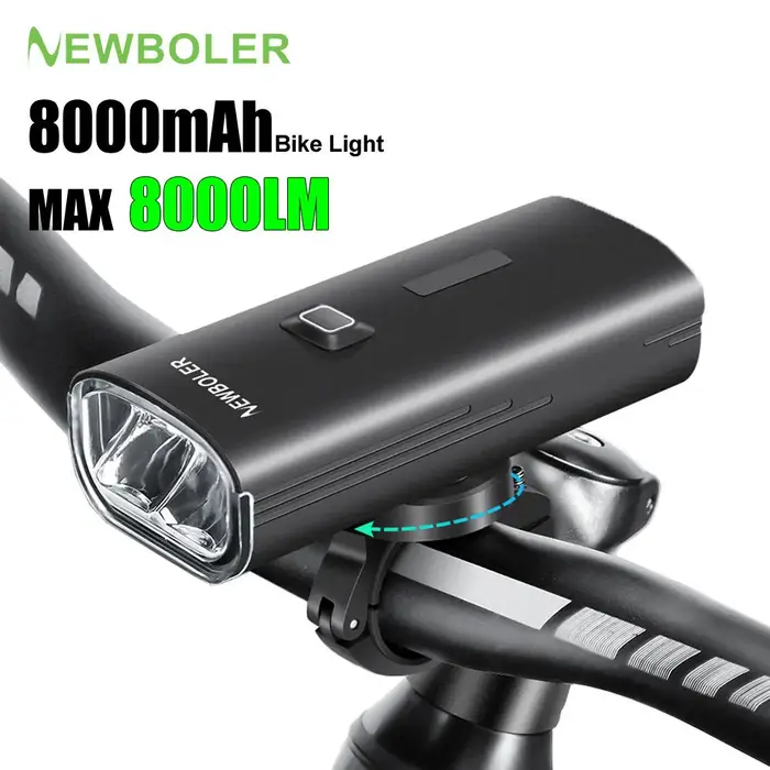 NEWBOLER – feu avant de vélo 8000mAh, 8000 lumens, étanche, chargeur USB, lampe de cyclisme sur rout