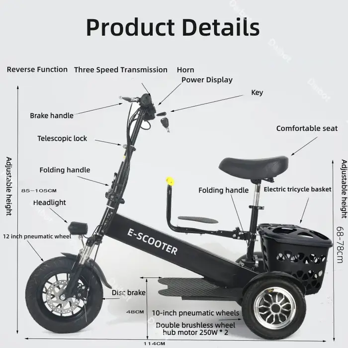 Mini Tricycle électrique pliable pour femme avec siège pour tout-petits