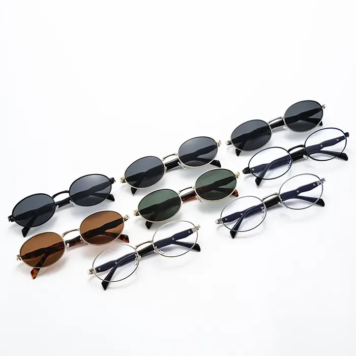 Cyclisme femme petites lunettes de soleil ovales en métal décontracté marque de mode
