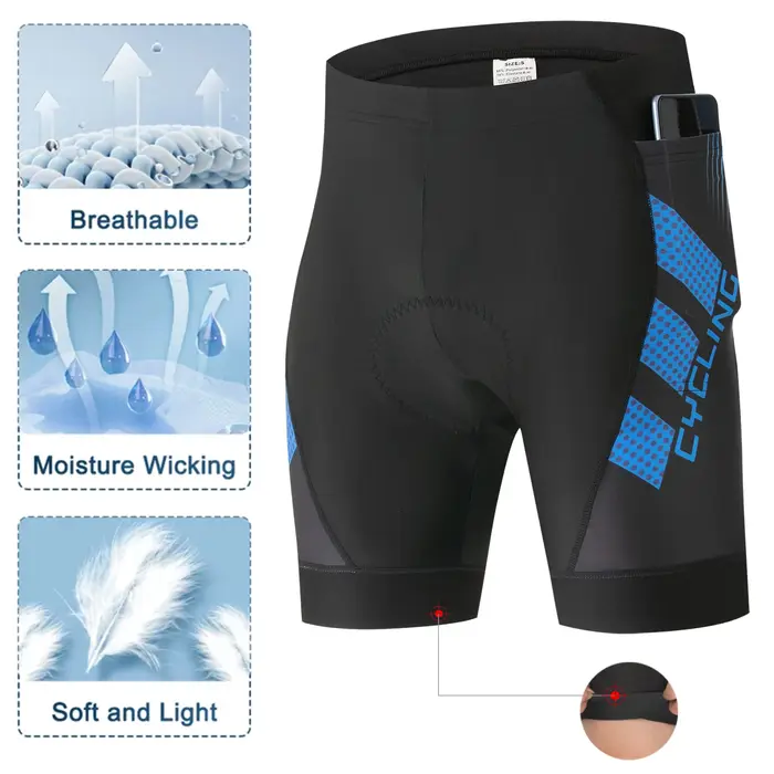 Shorts de cyclisme pour hommes avec poche arrière