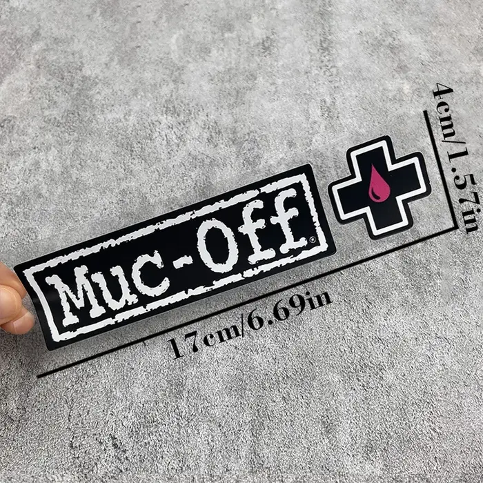 1PC Muc - Off Brand Decals - Ensemble d'autocollants avec logo "Muc - Off" et icônes de gouttelettes croisées