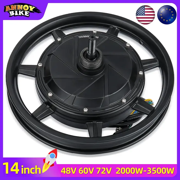 Roue de moteur de moyeu de vélo électrique de 14 pouces, 48V 60V 72V 1500W-3500W 120 KM/H, haute vit