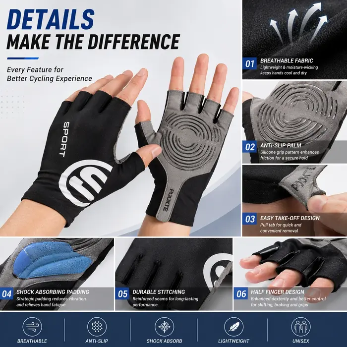 Gants de cyclisme demi-doigts pour tous