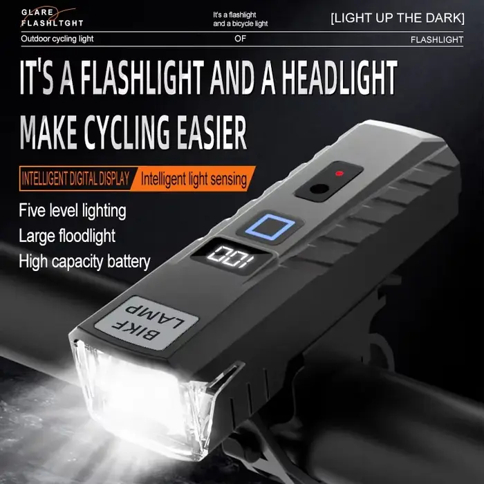 Lumière de vélo rechargeable par USB - Phare à détection automatique