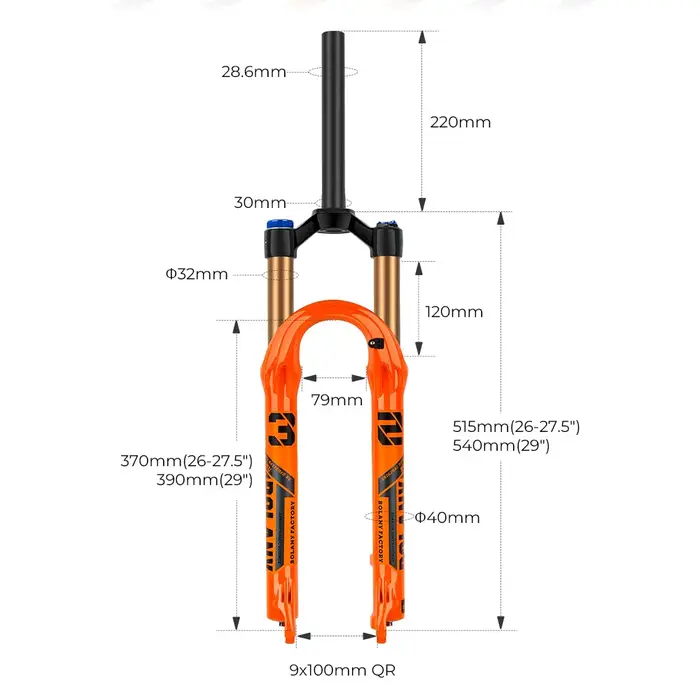 BOLANY Fourche VTT 32 mm 120 mm Air/Huile Double Verrouillage 26-29" Alliage de magnésium