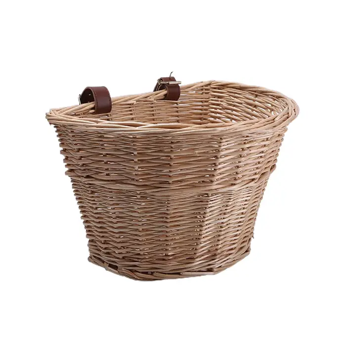 Panier panier en osier Vintage panier à légumes Portable en forme de D pour vélos de montagne panier avant avec sangles en cuir