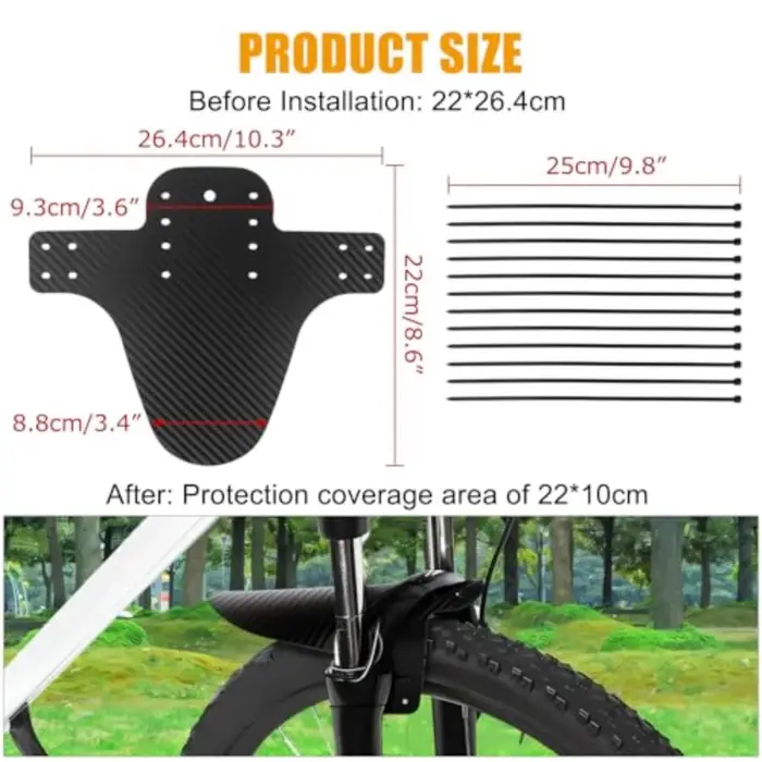 Ailes de garde-boue universelles en fibre de carbone pour VTT avec 12 attaches pour freins à disque et mini moyeux protection avant et arrière pour vélo tout terrain