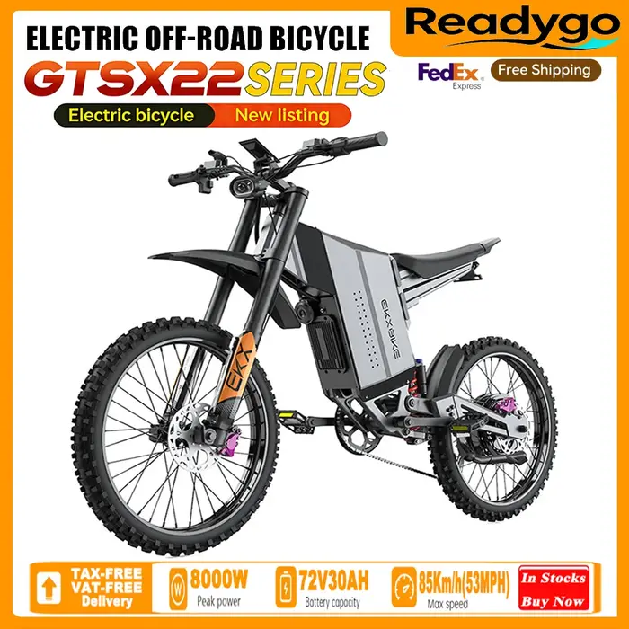 Moto électrique tout-terrain EKXBike GTS X22, moteur sans balais 8000W, batterie lithium 72V30AH, vitesse maximale 85KM/H, prête à l'emploi pour adultes.