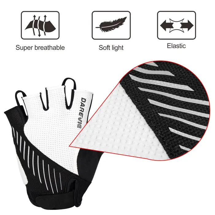 DAREVIE Gants de cyclisme rembourrés en gel pour hommes, tissu taïwanais, antichoc, sans doigts, con