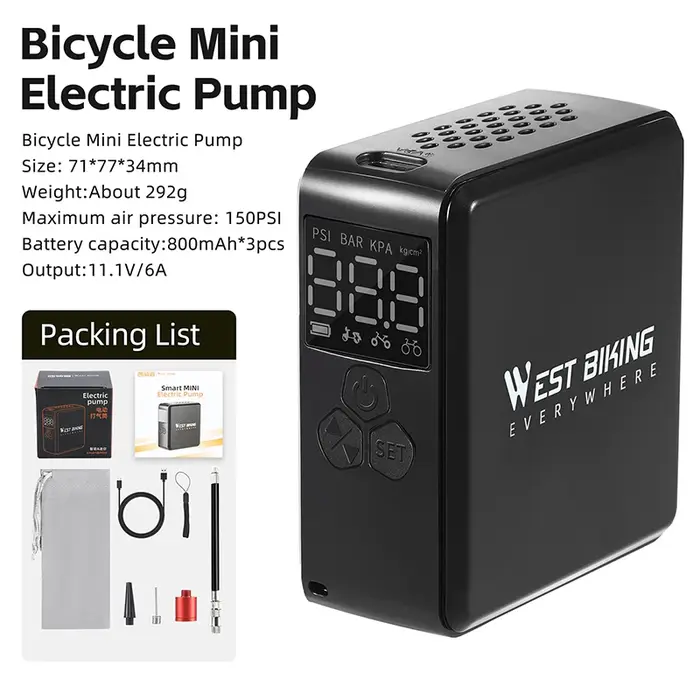 WEST BIKING – Mini pompe à Air électrique portable, avec écran LCD, gonfleur de pneus 150psi, pour m
