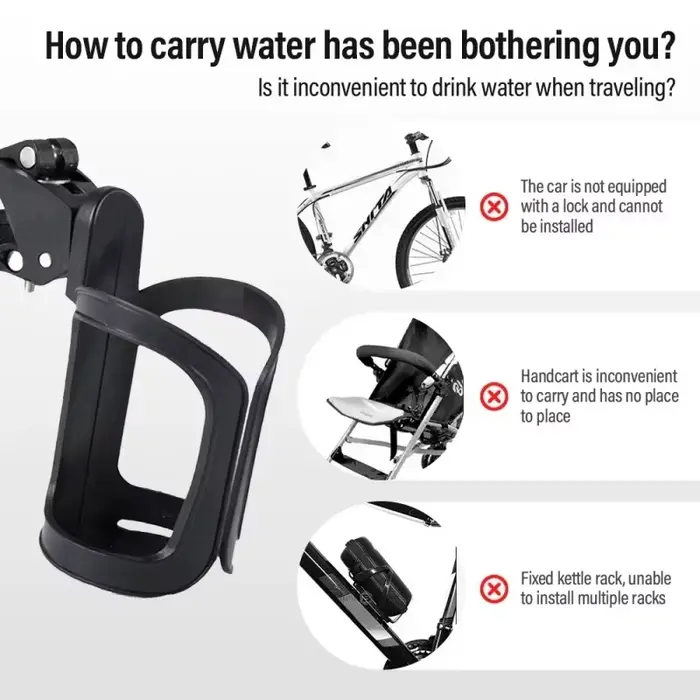 Porte-bouteille d'eau réglable pour poussette - 360 ° Cage de vélo rotative pour accessoires