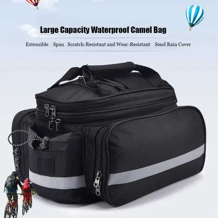 Sac de sacoche de vélo de grande capacité, sac d'étagère arrière de vélo de montagne, sac de rangement étanche pour bagages, sac de selle avec bande réfléchissante