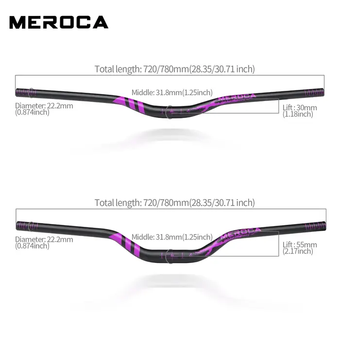 MEROCA guidon de vélo 31.8mm hauteur 30mm/55mm longueur 720mm/780mm alliage d'aluminium haute résistance pour