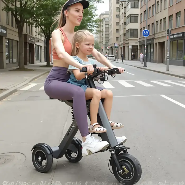 Scooter électrique pliant adulte 3 roues léger avec 2 sièges 350w 36v blanc/gris Mini Tricycle électrique voyage pour la famille