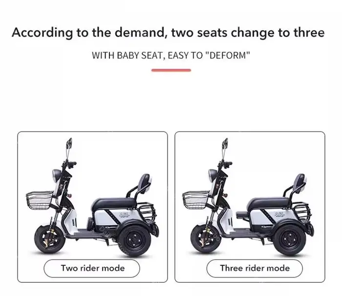 Mini Tricycle électrique adulte 3 lieux 600w 48v tout Terrain Parents enfant Scooter