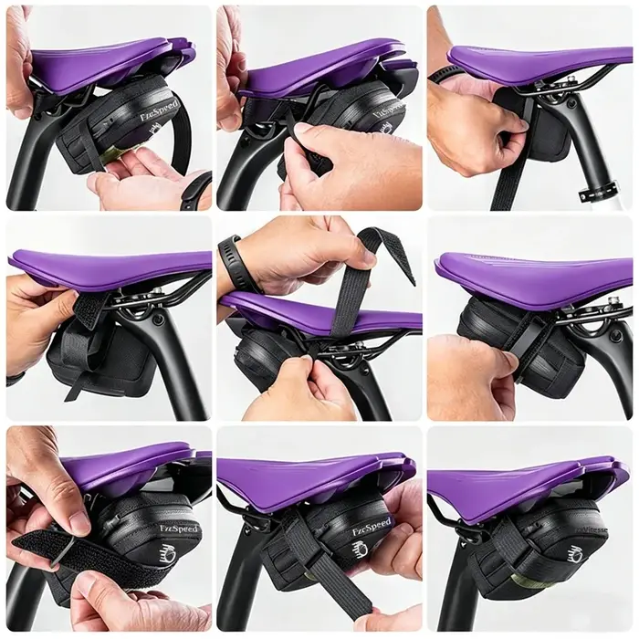 Sacoche de selle de vélo en polyester et PU compacte pour VTT et cyclisme urbain avec fixation universelle pour petits objets