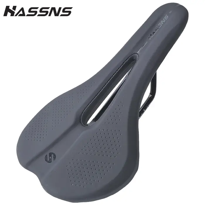 Selle de vélo VTT HASSNS HA2035 en cuir blanc confortable avec design ergonomique creuse pour cyclisme de montagne et confort durable