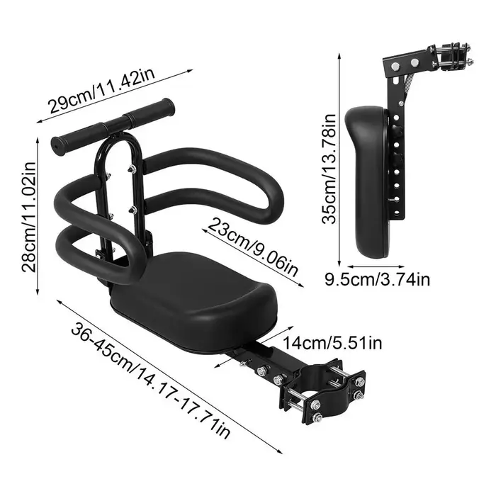 Siège tandem pour vélo adulte et scooter électrique, siège avant pliable pour enfant avec garde-corps pour vélo électrique