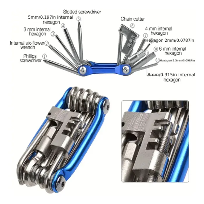 Kit d'outils de réparation de vélo multifonctionnel portable 11 en 1 pour le cyclisme en plein air*