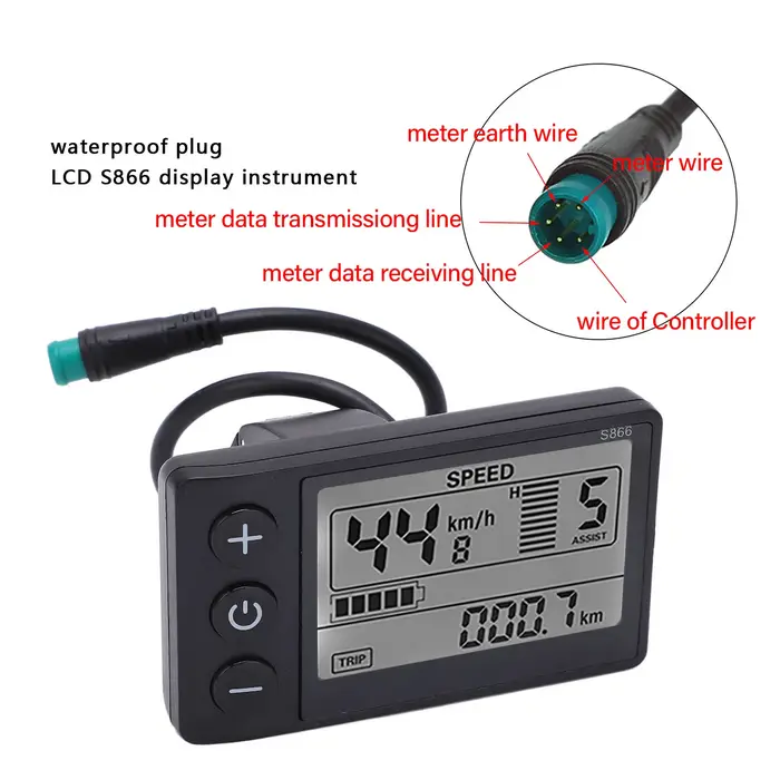 Compteur d'affichage LCD S866 pour vélo électrique avec rétroéclairage et prise étanche en matériau ABS résistant pour guidon 22,2 mm