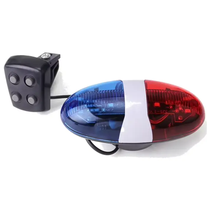 Sirène de police pour vélo pour enfants, 4 sons, mélodie, klaxon puissant, 6 LED, stroboscope bleu e