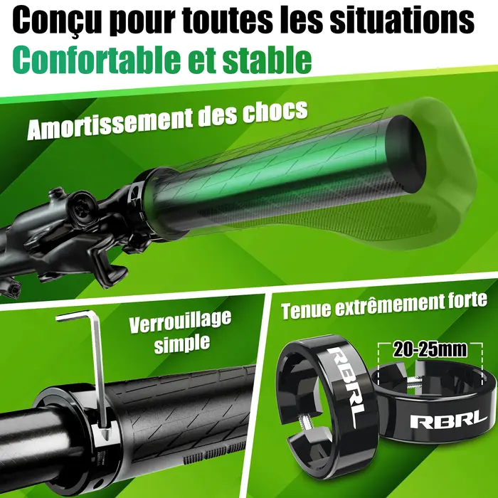 Poignées de vélo anti-aldes ergonomiques en caoutchouc souple