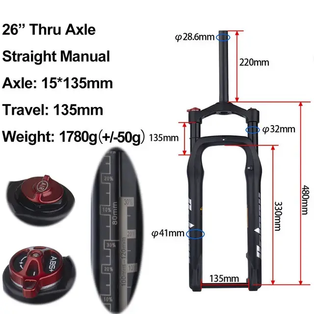 BOLANY fourche de vélo de neige vtt 26 pouces voyage 120mm alliage d'aluminium