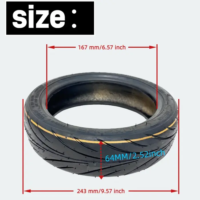 Pneu tubeless 10X2.125 55/80-6.6 pour trottinettes électriques Navee V25i Pro