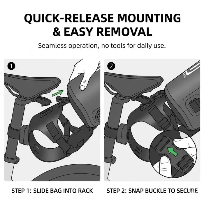 Support de sac de selle de vélo blanc réglable à dégagement rapide pour VTT et vélo de route robuste et léger pour déplacements quotidiens