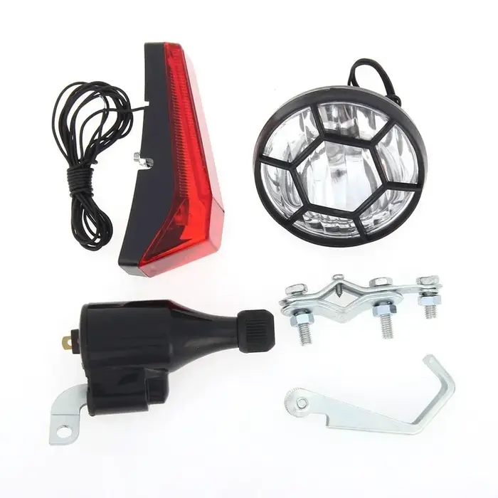 Ensemble de lumières de vélo Dynamo, aucune batterie nécessaire, ensemble de lampes de vélo avant et arrière, feu de sécurité de vélo en alliage d'aluminium ABS