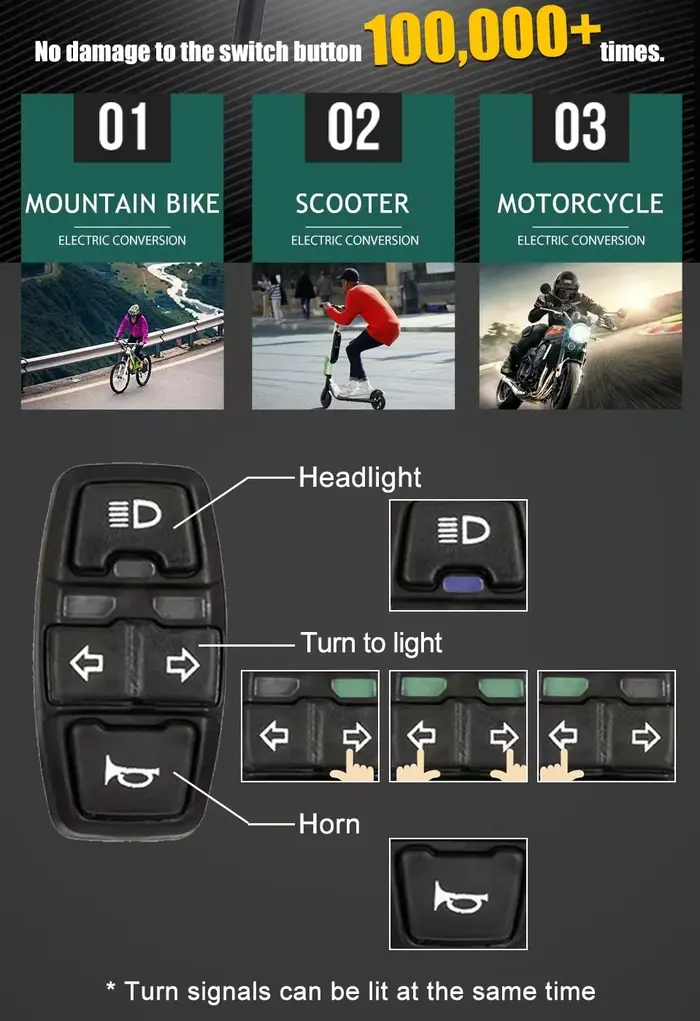 Interrupteur 3-en-1 pour vélo électrique : phare