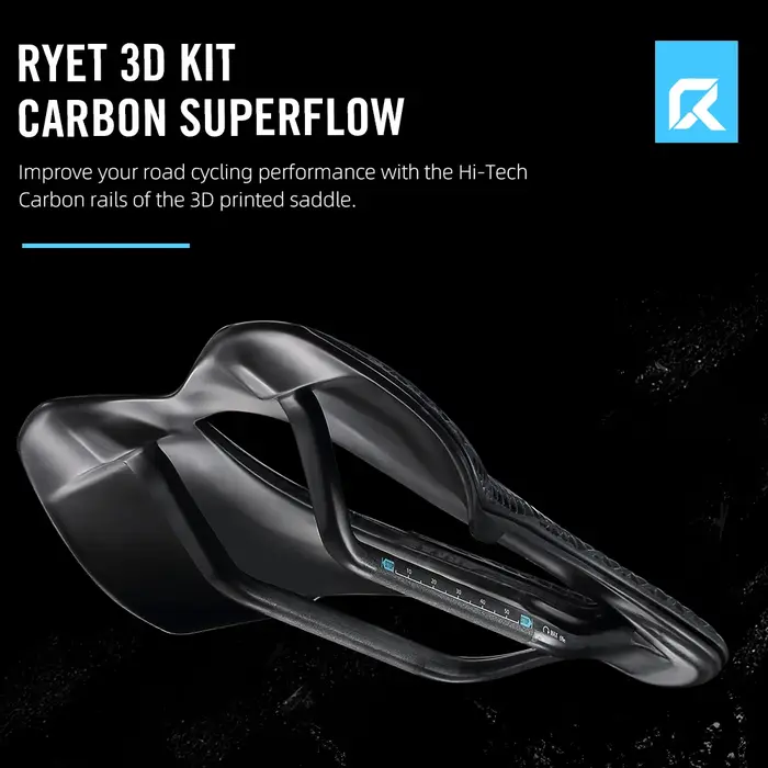 Selle de vélo de route RYET en fibre de carbone imprimée en 3D ultra-légère 148g pour cyclisme haute performance et confort d'élite