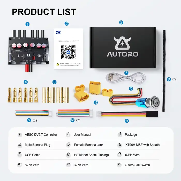 Contrôleur de vitesse double moteur Autoro Dual V6 ESC BLDC FOC 12S 100A sans étincelles VESC 6 pour skateboard
