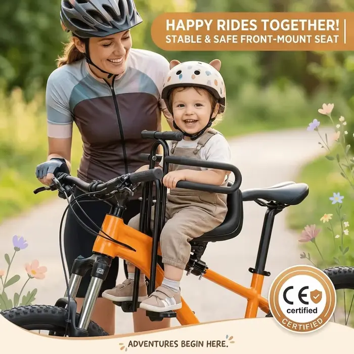 Siège enfant avant pour vélo VTT avec pédales et accoudoirs – Installation facile et réglable 
