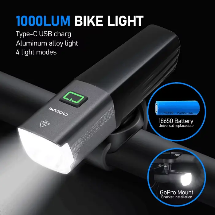 CYCLAMI X7 lumières phares intelligents USB Rechargeable route VTT feu avant 1000 Lum batterie rempl