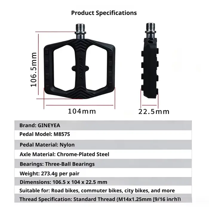 Pédales de vélo en nylon GINEYEA M857S