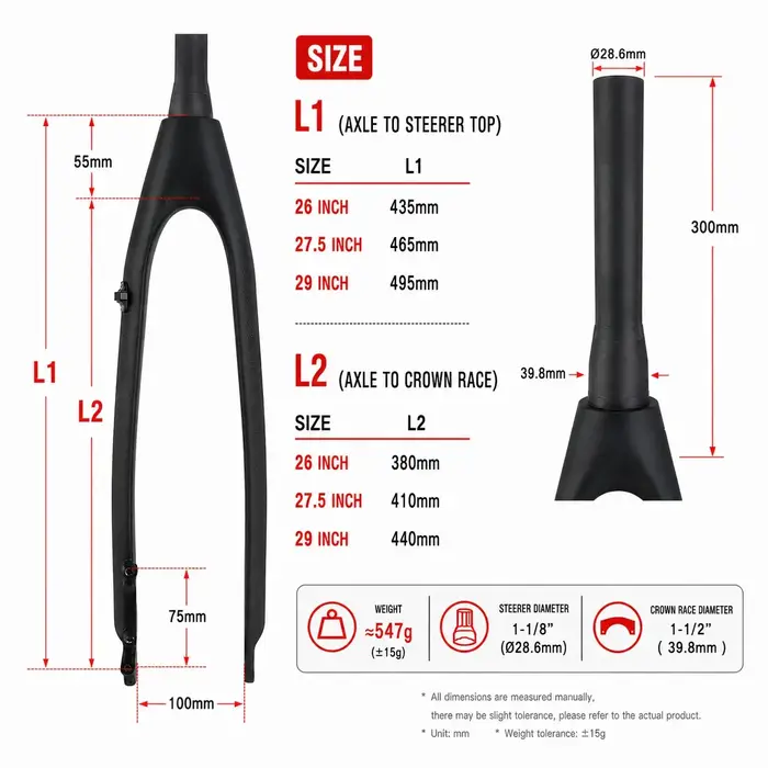 Fourche de vélo de montagne en carbone intégral sans marque