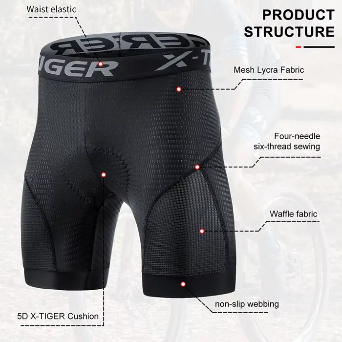 X-TIGER Shorts de Cyclisme Hommes avec Coussin 5D Gel Rembourré, sous Vetement Cycliste VTT Séchage 
