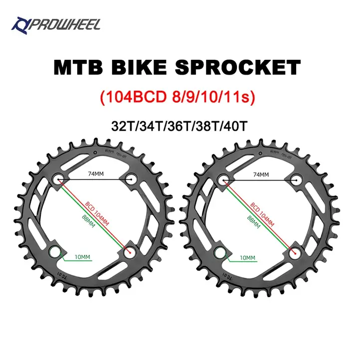 Plateau de pédalier PROWHEEL MTB Narrow Wide 32-40T 104BCD pour vélo de montagne à vitesse unique
