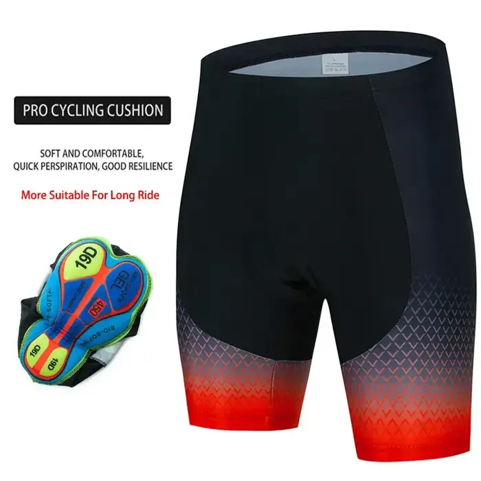 Shorts de cyclisme 19D avec rembourrage en gel antidérapant pour hommes