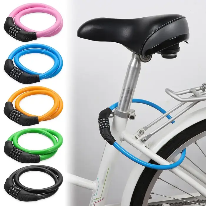 Serrure de vélo à numéro combiné à 4 chiffres, solide et robuste, sécurité du Cycle, câble en acier,