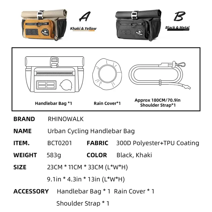 Rhinowalk – sac de guidon de vélo 4L à dégagement rapide