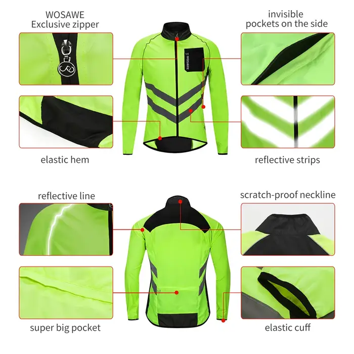 WOSAWE cyclisme veste de pluie haute visibilité maillot multifonction route vtt vélo