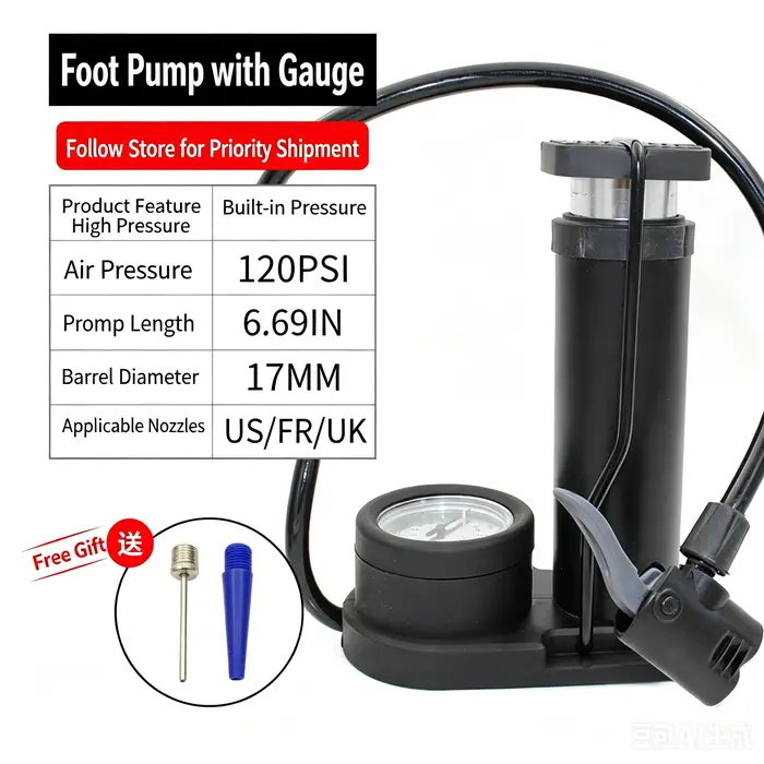 Pompe à vélo portable manuelle universelle pour gonflage de pneus de VTT, ballons et ballons de spor