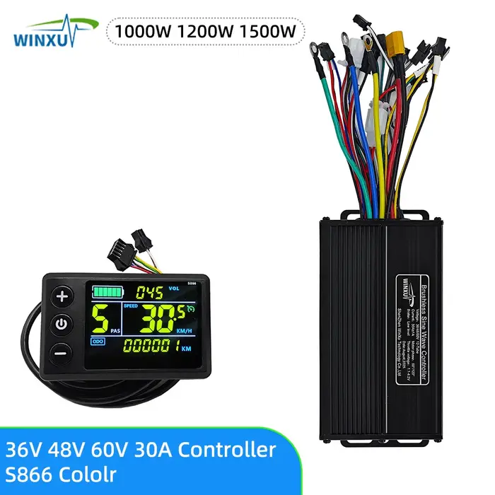 36V 48V 60V 30A 1000W 1200W 1500W e-bike moteur sans brosse contrôleur d'onde sinusoïdale S866 coule