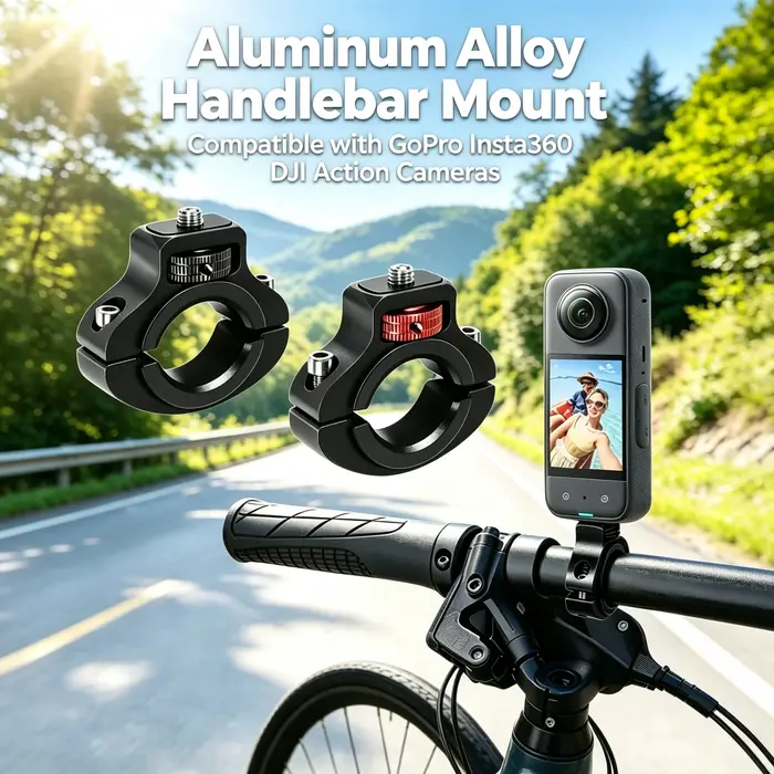 Support de guidon de vélo en alliage d'aluminium avec vis de 1/4 pouces pour caméra GoPro Hero 13 12 11 10 9 DJI OSMO Action 6 5 4 insta360 X5
