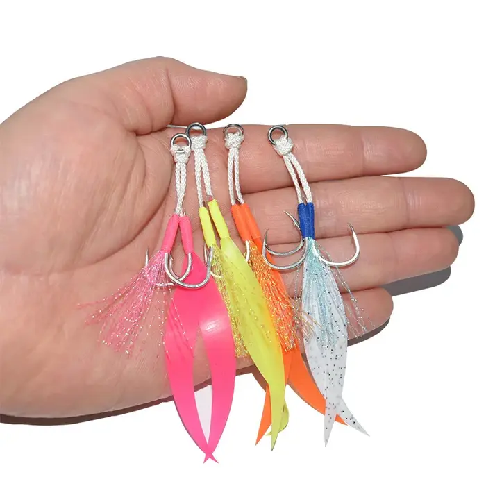 5 paires de crochets d'assistance de queue de gabarit en métal 10-20 #   Avec hameçon de pêche au le