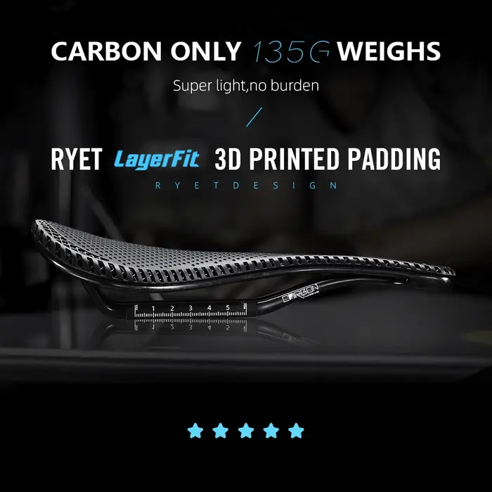 Selle de vélo en carbone imprimée en 3D RYET 135g