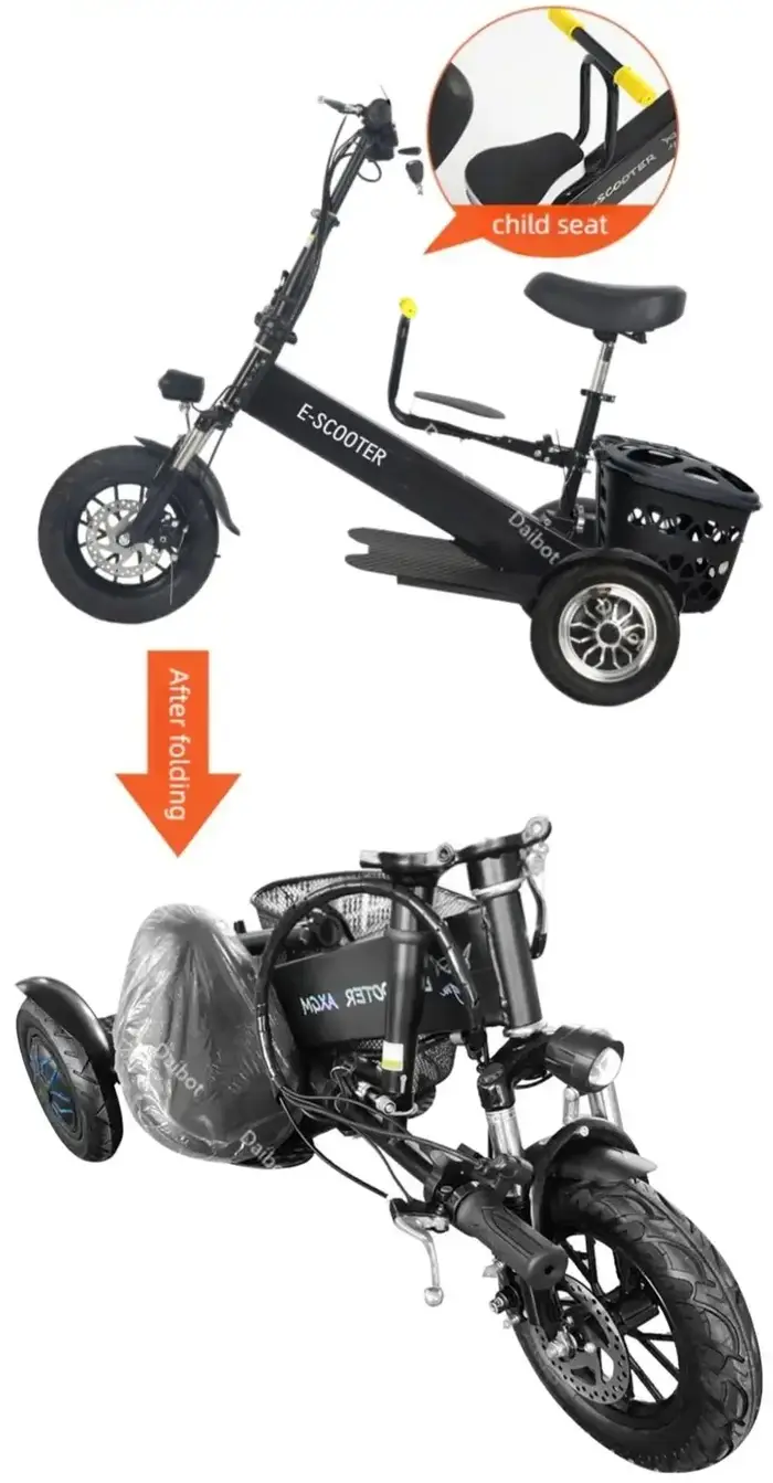 Mini Tricycle électrique pliable pour femme avec siège pour tout-petits